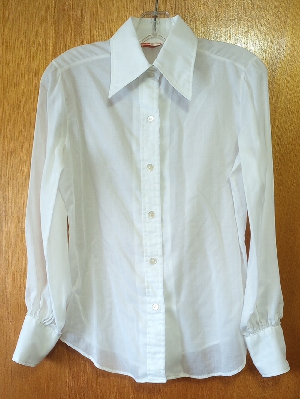 Laura Mae Classic Traditional Sheer White Button Down Blouse w/ Collar, Sz 34